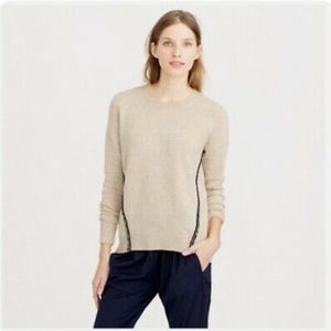 J.Crew Womens Wool Metallic Braid Sweater Size M Beige Crew Neck Rhinestone